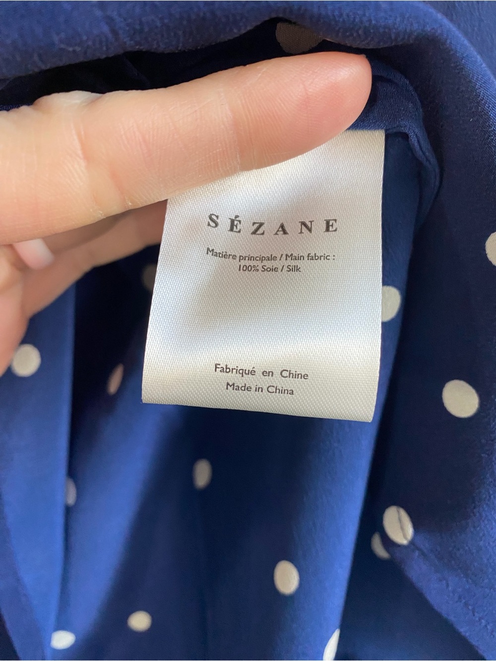 Sézane Ann Navy Polka Dot Button-Up 100% Silk French Casual Blouse - Picture 8 of 10